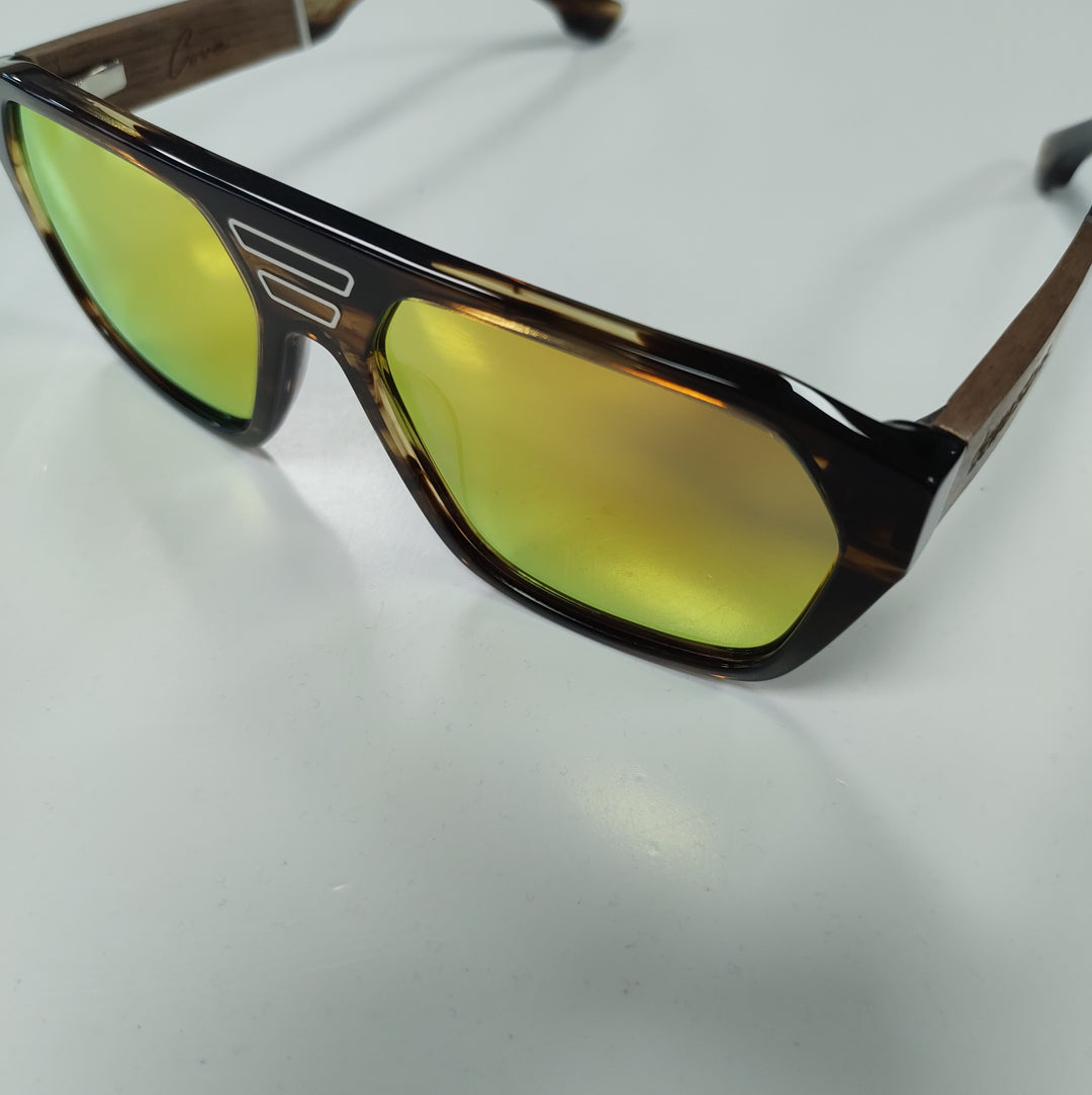Cove - Wood & Acetate Polarized Sunglasses - Brown/ Orange mirror lenses