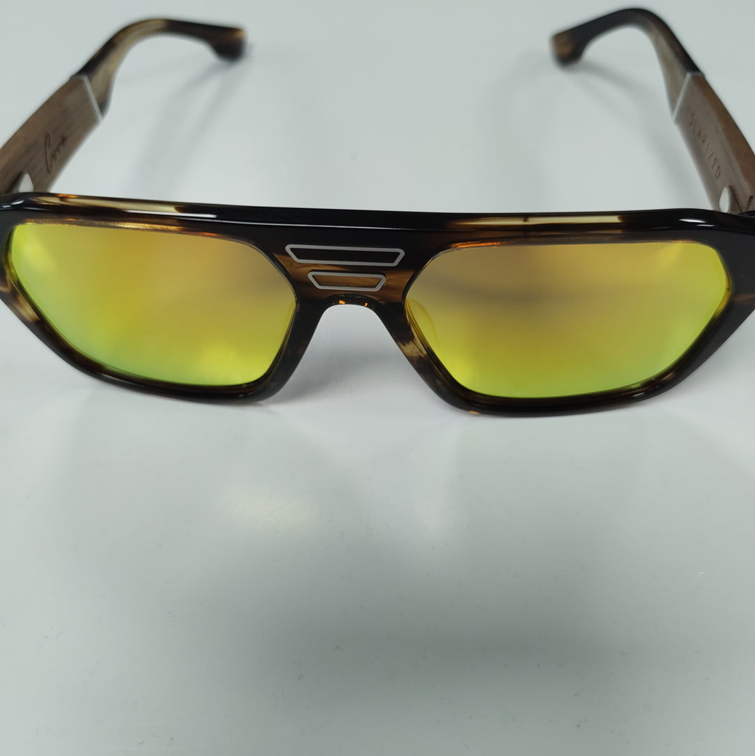 Cove - Wood & Acetate Polarized Sunglasses - Brown/ Orange mirror lenses