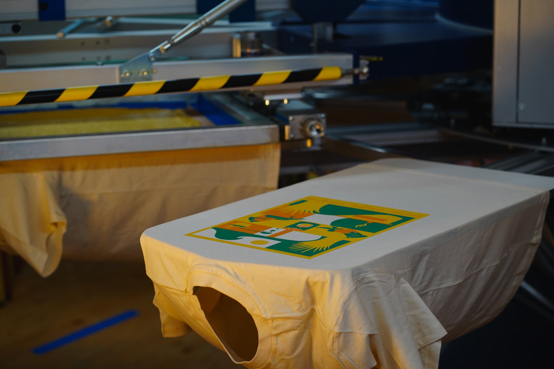 dewerstone screen printing studio t shirt on the press for custom graphic
