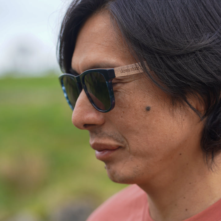 Bantham - Wood & Acetate Polarized Sunglasses - Blue Smoke