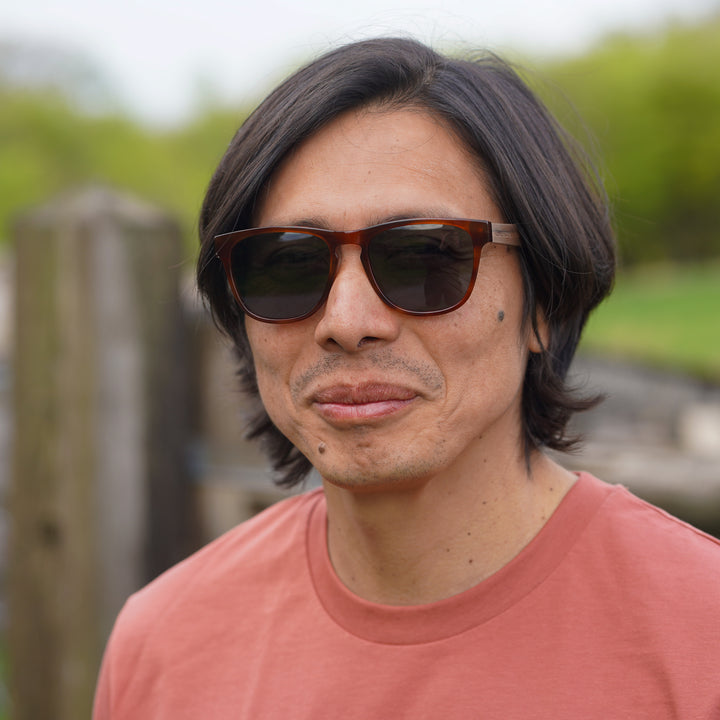 Bantham - Wood & Acetate Polarized Sunglasses - Fire Marble